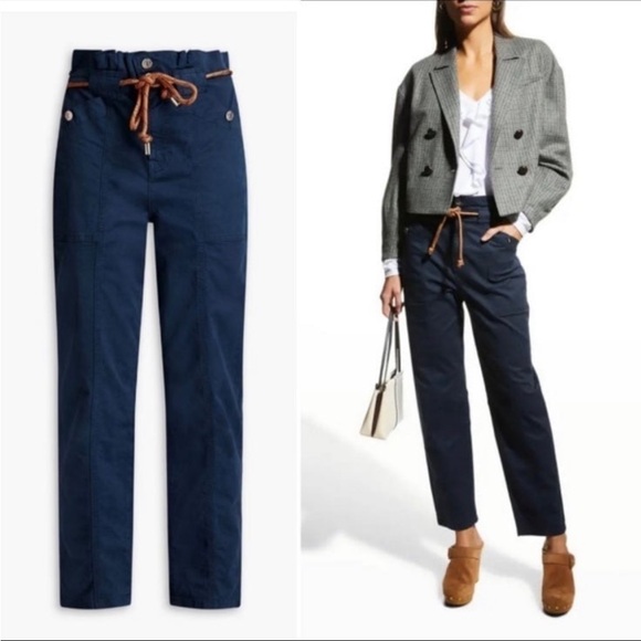 Veronica Beard Jeans Karter With Patch Pockets Women Size 27 Blue Twill Pant NEW - Picture 1 of 13